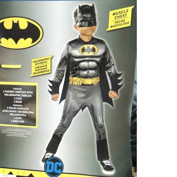 Batman Halloween Costume 4/6 Holographic Muscle Jumpsuit, Cape, Mask DC Comics - Picture 1 of 5